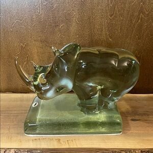 Ngwenya Elegant Glass Rhino Sculpture on Glass Base
